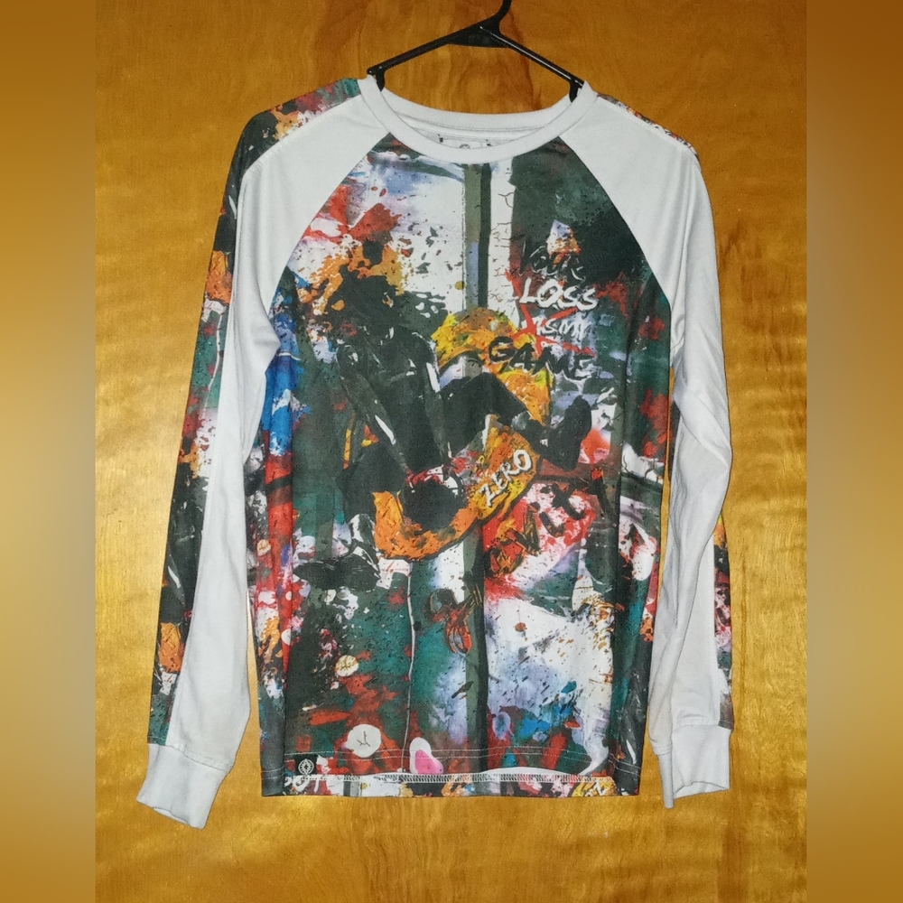 Akademiks Long-Sleeve Multicolor Spandex Shirt Men's Size L, Fits like M.